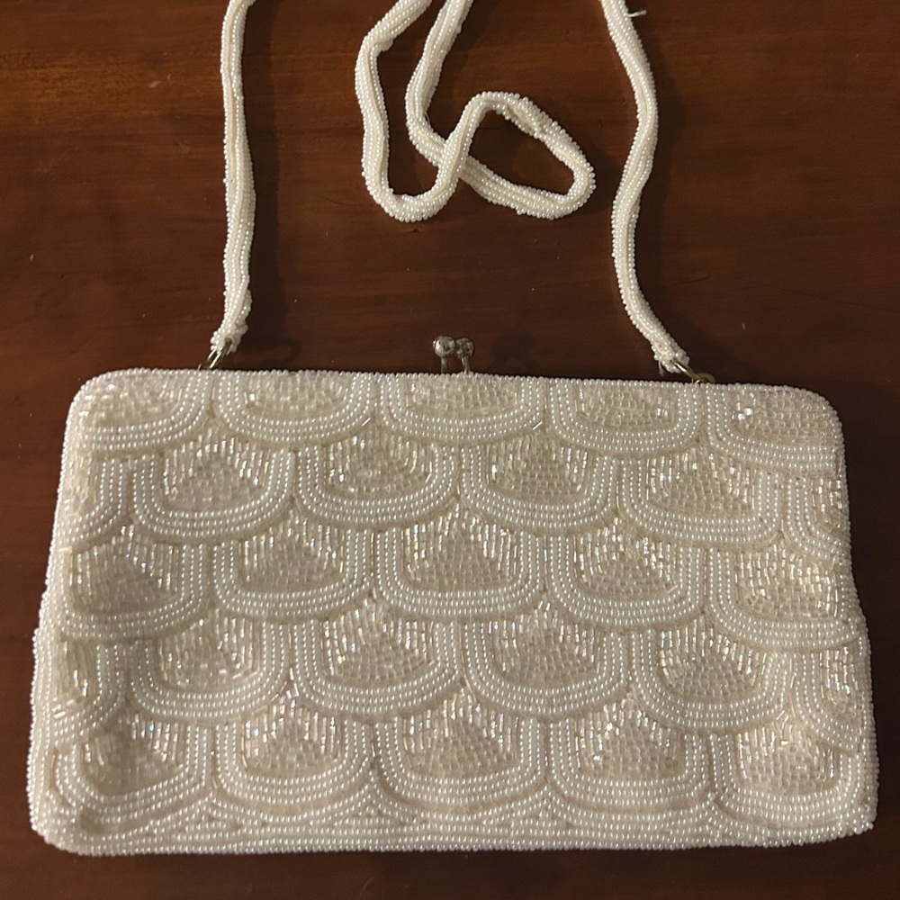 WALBORG WHITE HAND BEADED VINTAGE BAG 1950’s Wedding Purse